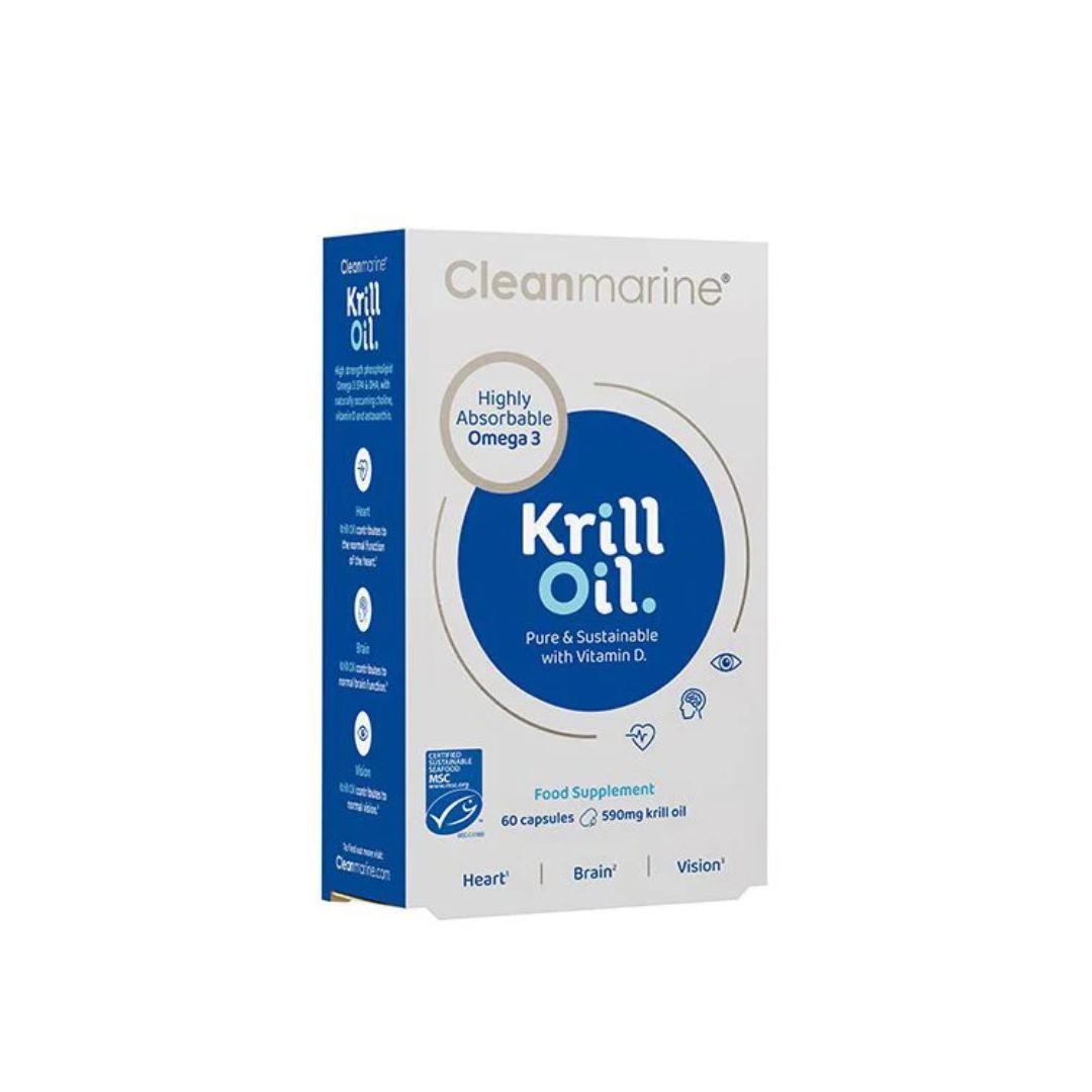 Cleanmarine Krill Oil Capsules packagine at an oblique angle