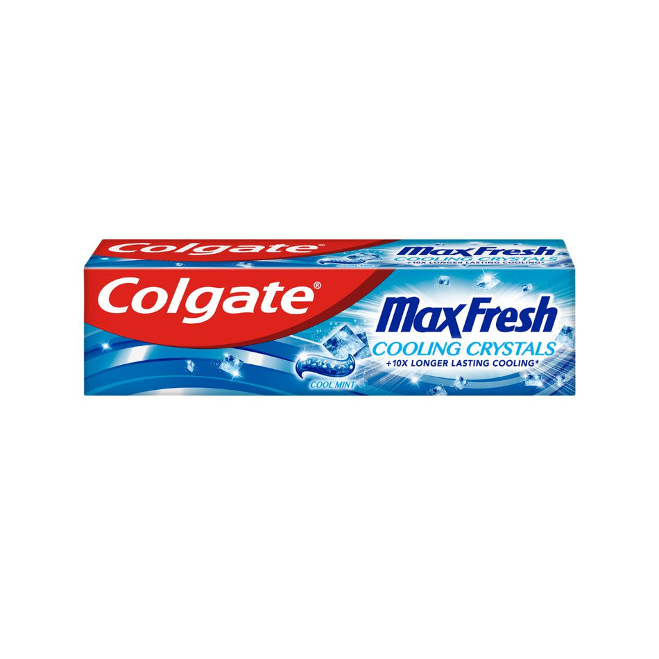 Colgate Max Fresh UltraFreeze Cooling Crystals Toothpaste packaging on a white background