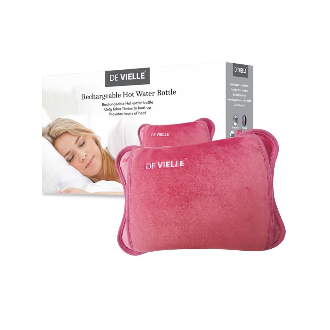 De Vielle Rechargeable Rose Pink Hot Water Bottle on a white background