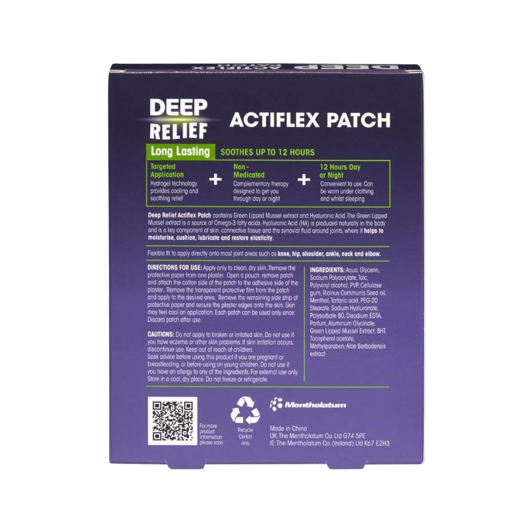 Deep Relief Actiflex Patches 4 Pack packaging (rear angle) on a white background