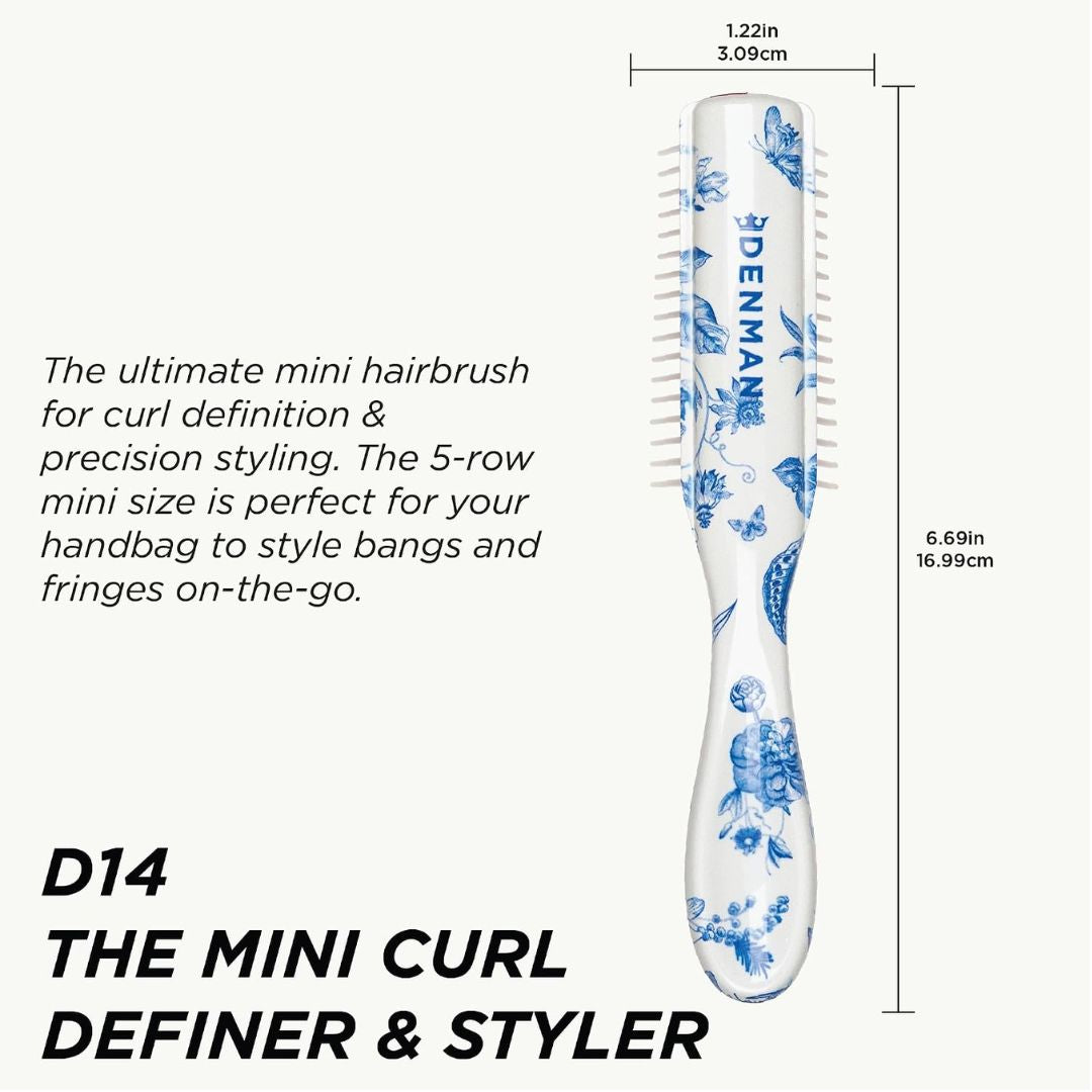 Denman Deluxe Mini Curl Definer & Styler D14 Blue Belle -  brush dimensions graphic