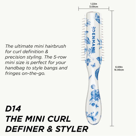 Denman Deluxe Mini Curl Definer & Styler D14 Blue Belle -  brush dimensions graphic