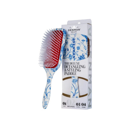 Denman Deluxe Detangling & Styling Paddle and packaging on a white background