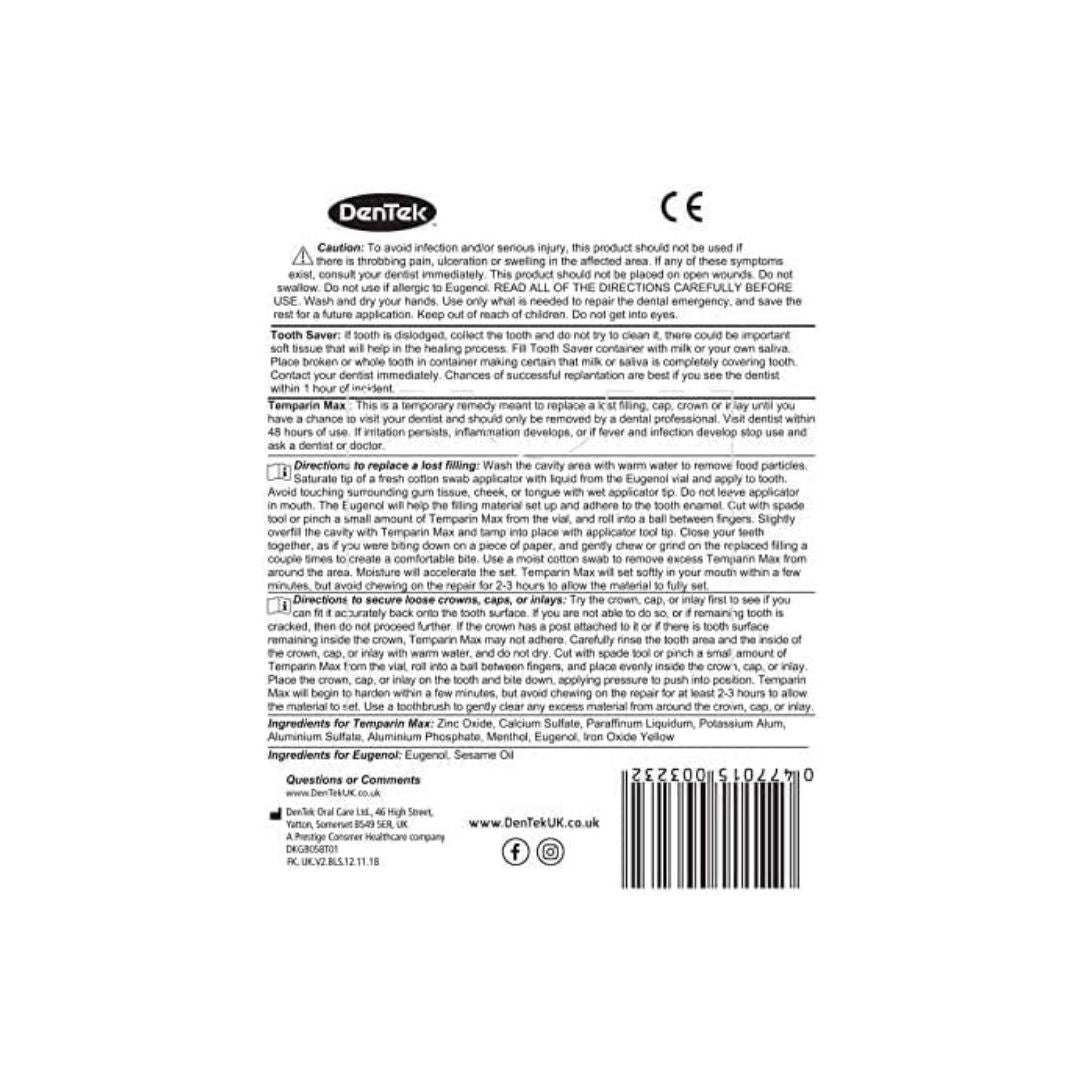 DenTek Dental First Aid Kit packaging (rear angle) on a white background