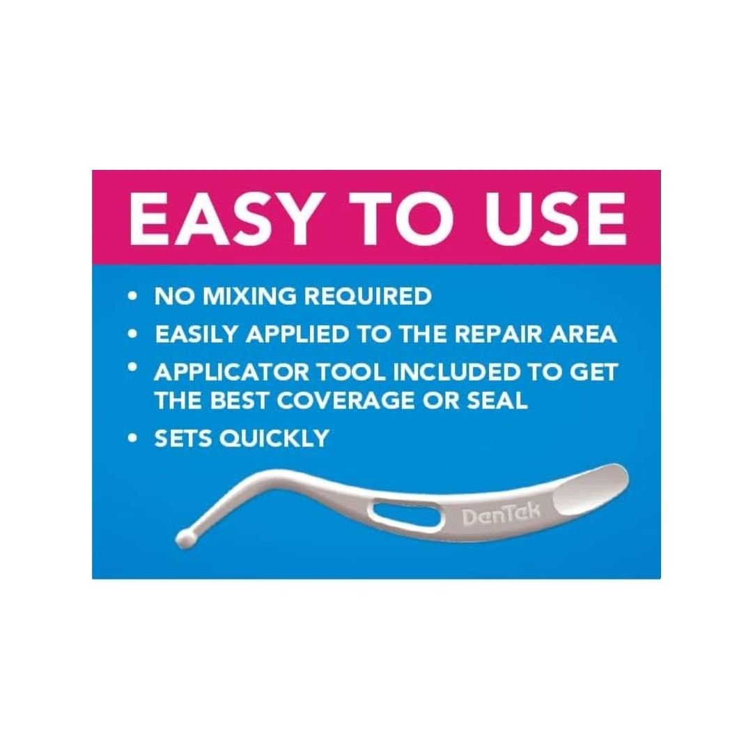 DenTek Dental First Aid Kit 'EASY TO USE' graphic on a blue background