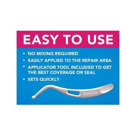 DenTek Dental First Aid Kit 'EASY TO USE' graphic on a blue background