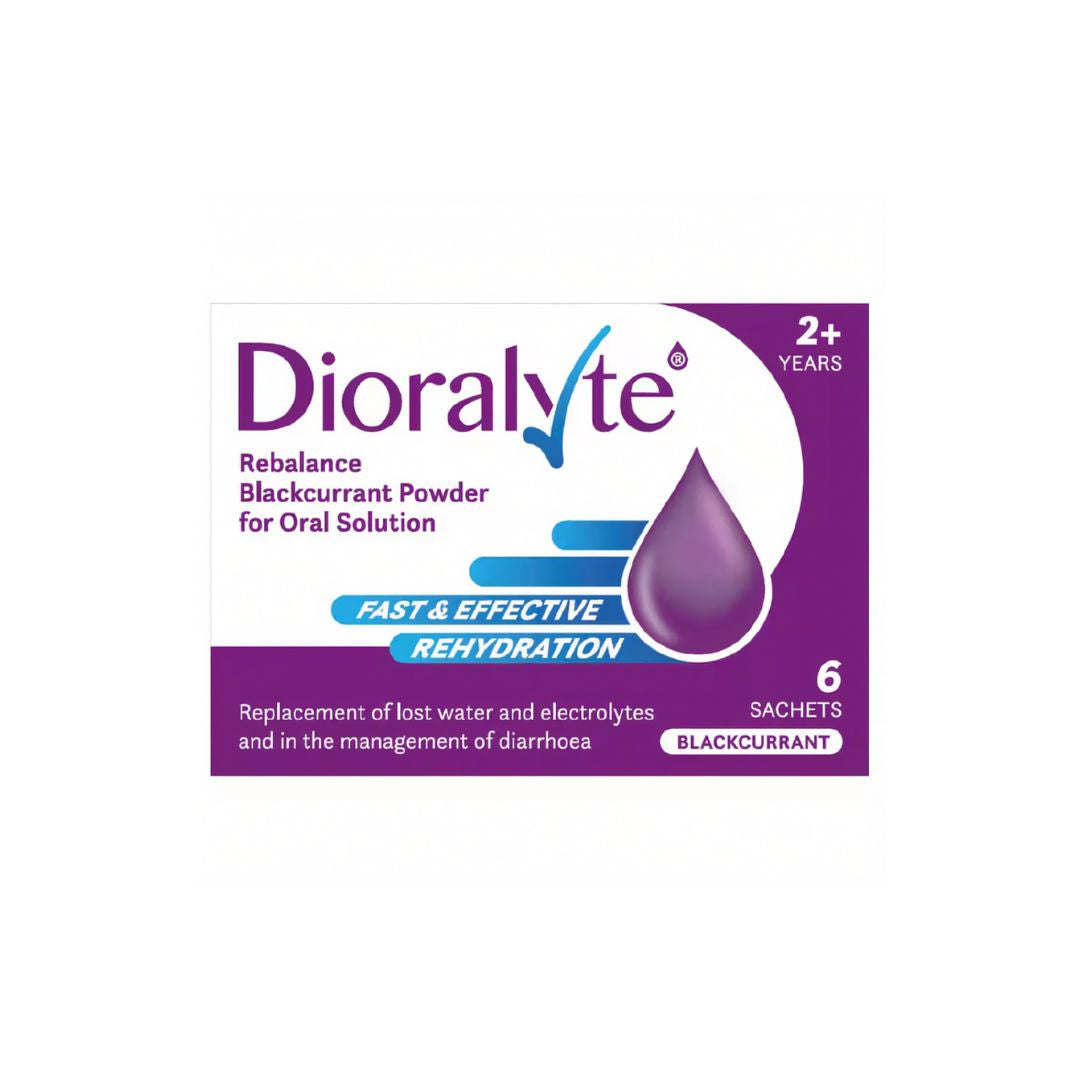 Dioralyte Rebalance Blackcurrant 6 Sachets packaging on a white background