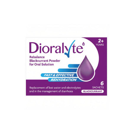 Dioralyte Rebalance Blackcurrant 6 Sachets packaging on a white background