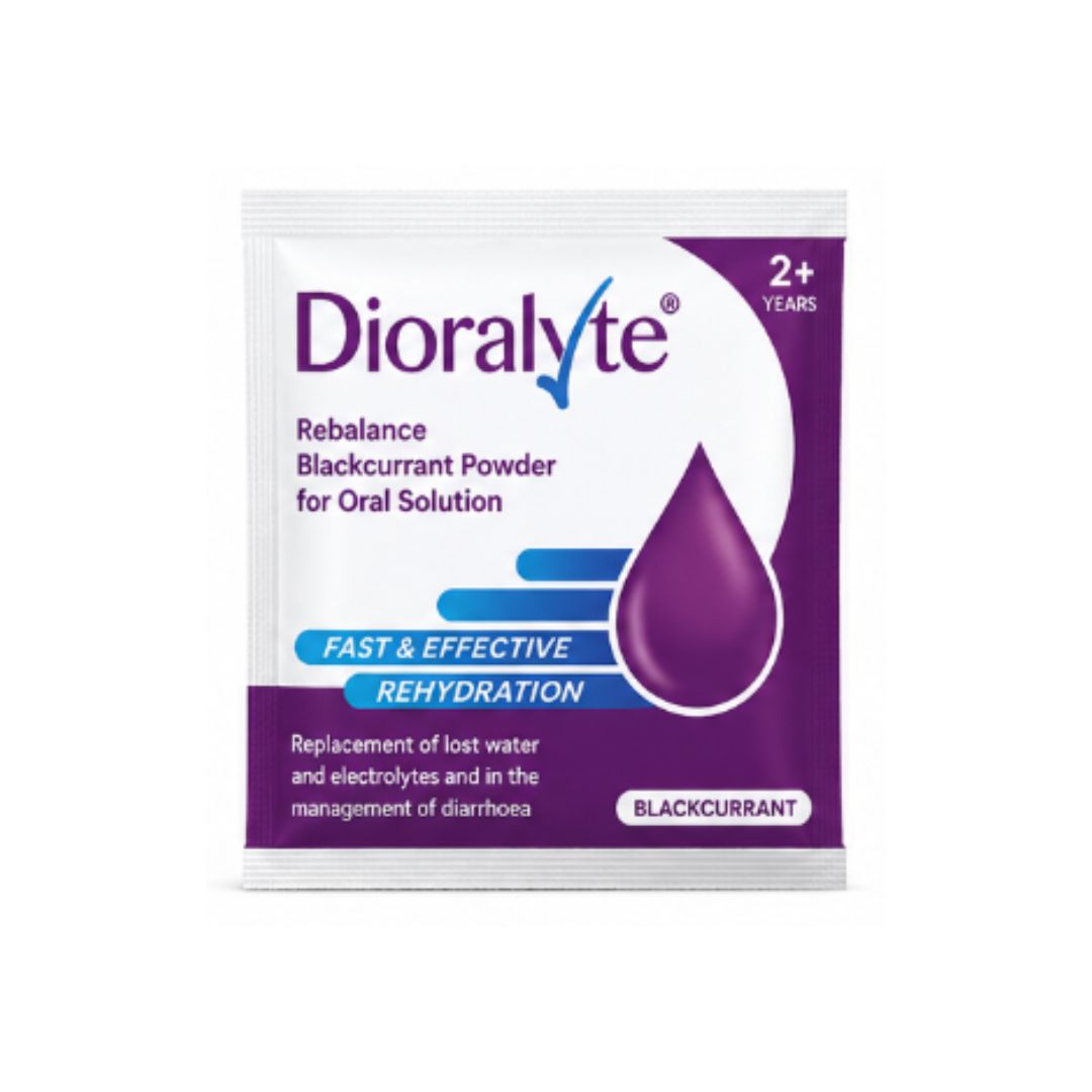 Dioralyte Rebalance Blackcurrant  Sachet on a white background