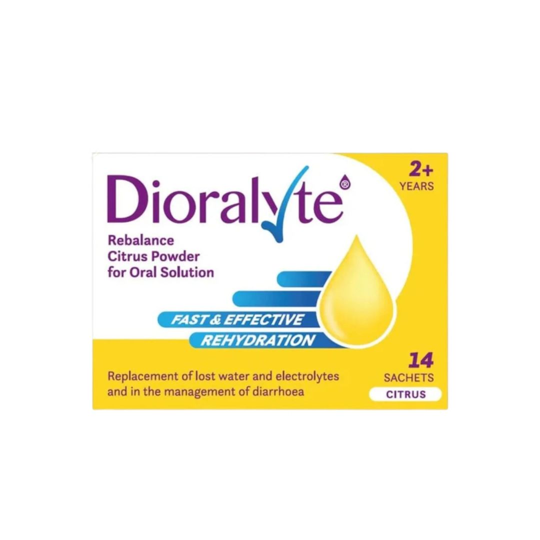 Dioralyte Rebalance Citrus 14 Sachets packaging on a white background