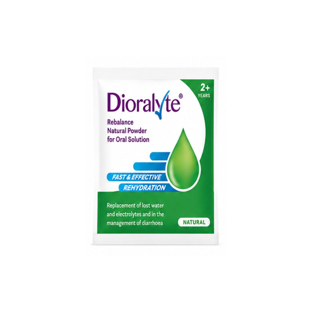 Dioralyte Rebalance Natural Flavour sachet on a whit background