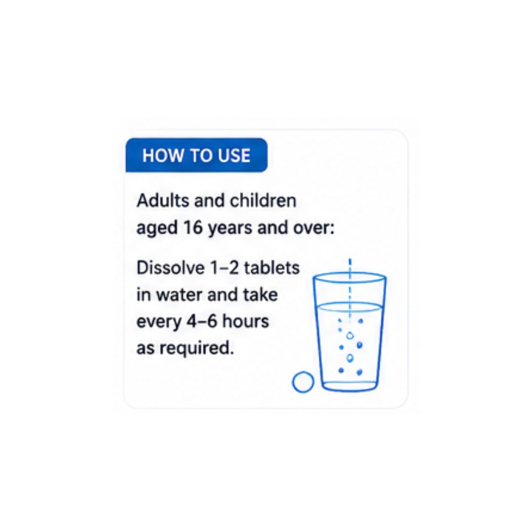 Disprin Original 300mg Dispersible 24 Tablets 'How to Use' graphic