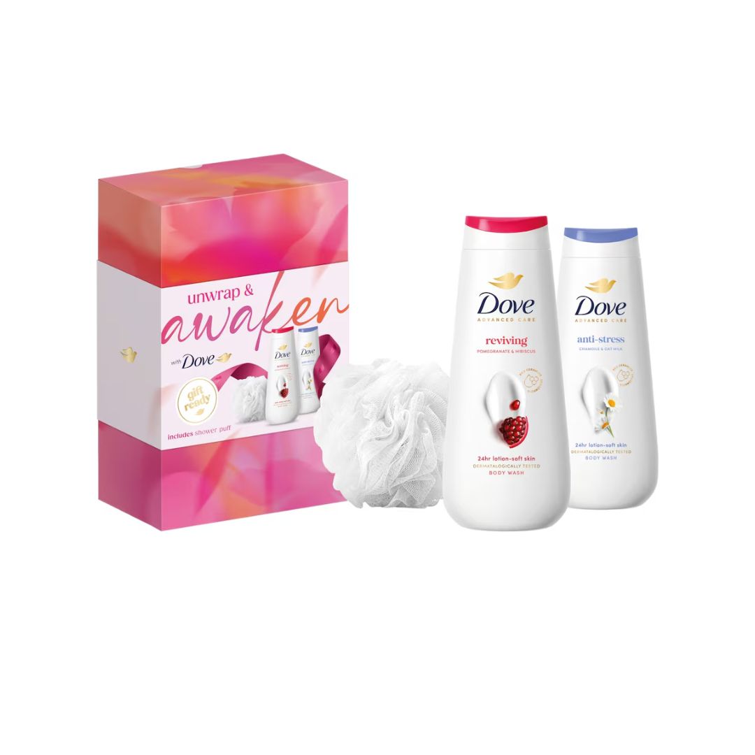 Dove Unwrap & Awaken Gift Set on a white background