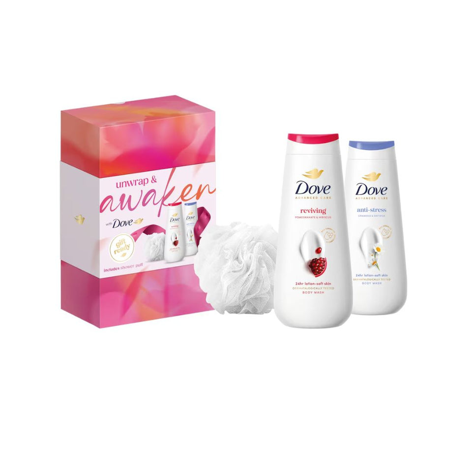 Dove Unwrap & Awaken Gift Set on a white background