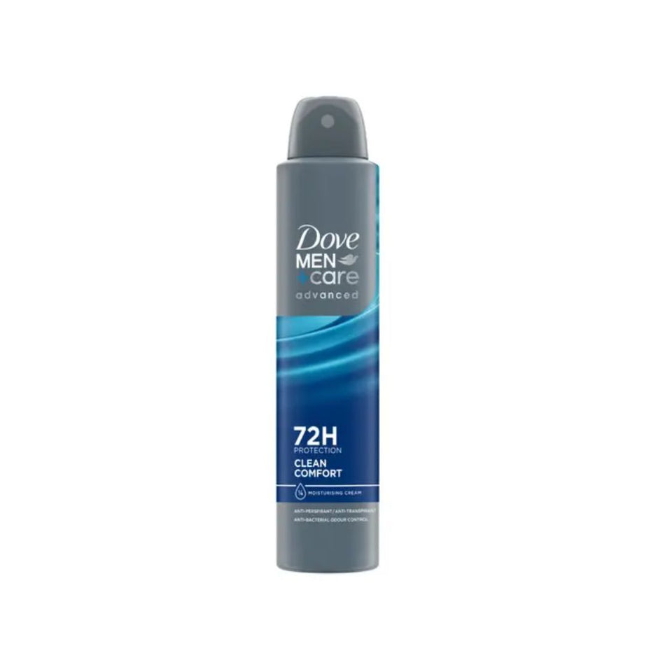 Dove Men+Care Clean Comfort 72H Anti-Perspirant Aerosol 200ml on a white background