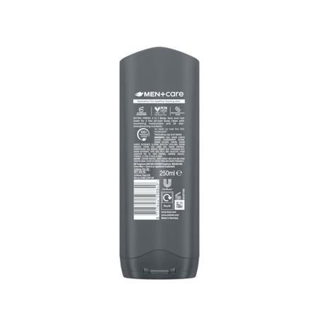 Dove Men+Care Extra Fresh 3-in-1 Body Wash 250ml (rear view) on a white background