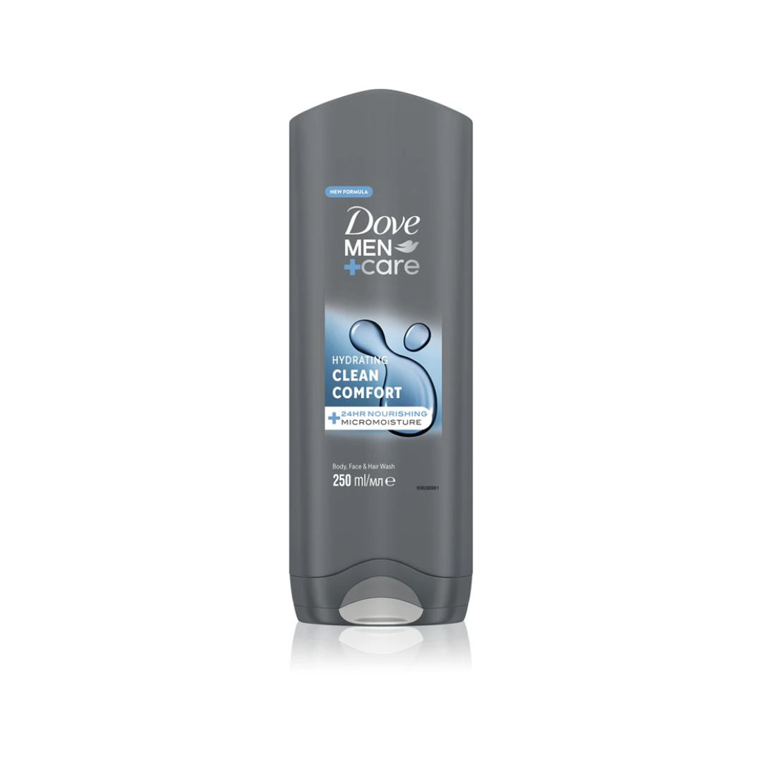 Dove Men+Care Clean Comfort Body Wash 250ml on a white background