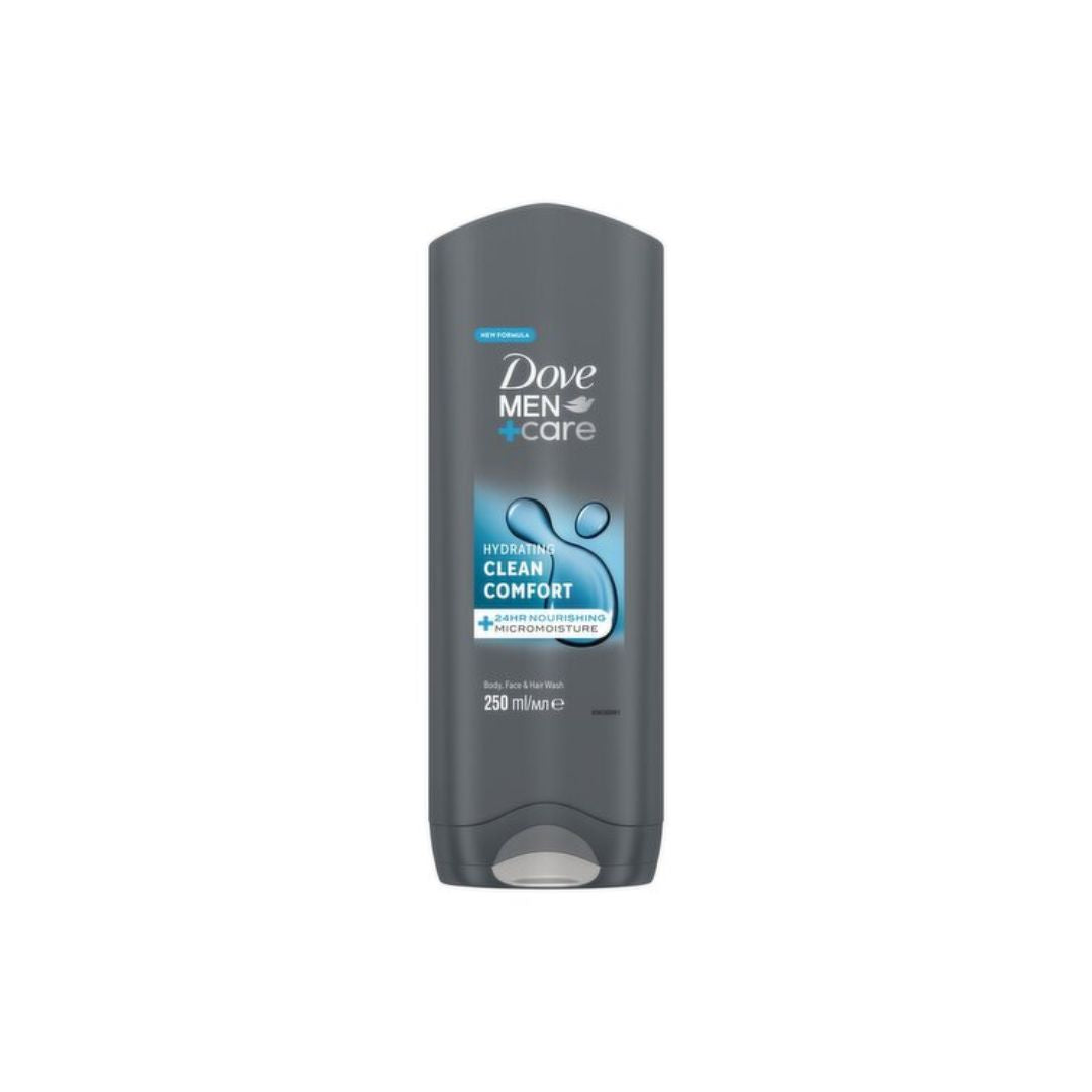 Dove men + care clean comfort body wash 250ml on a white background
