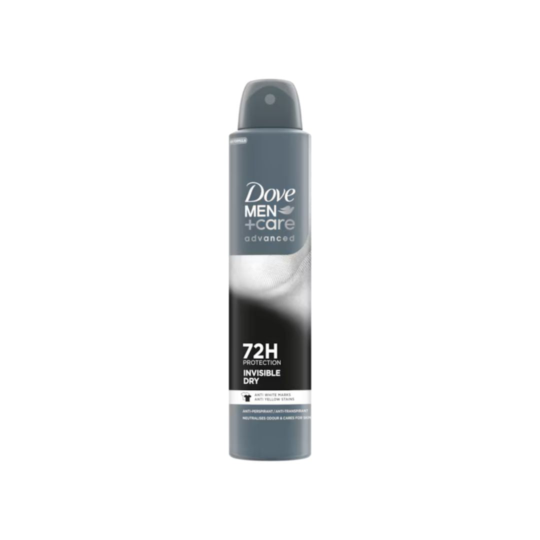 Dove Men+Care Invisible Dry 72H Anti-Perspirant 200ml can on a white background