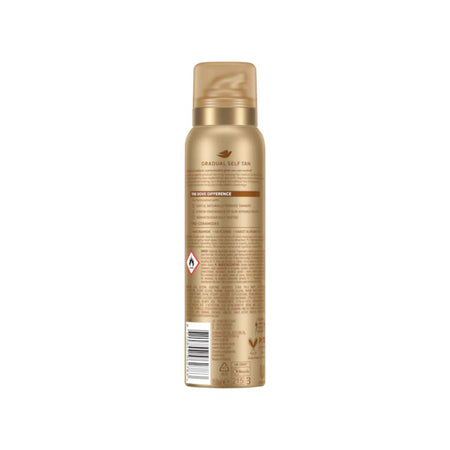 A single can of Gradual Self Tan spray shown from the back, featuring a metallic gold body and a matching gold cap, on a plain white background.