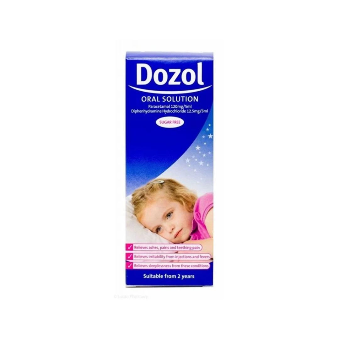 Dozol Oral Solution 100ml packaging ona  white background