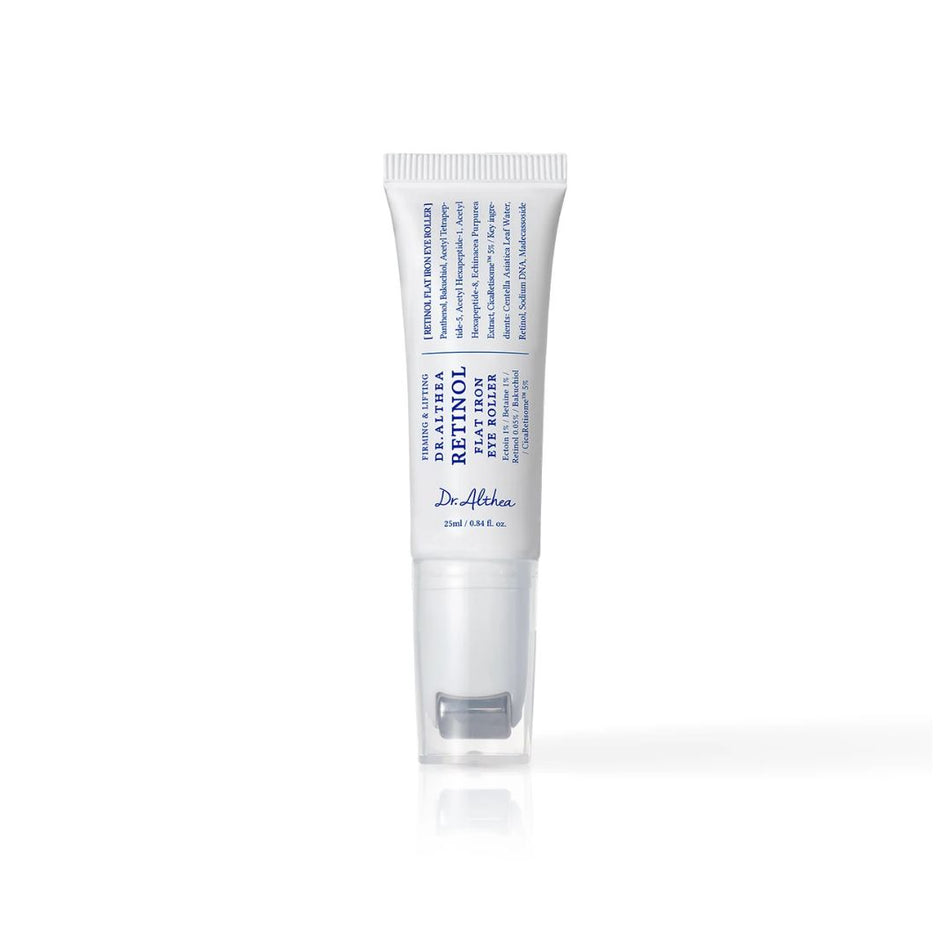 A single tube of Dr. Althea Retinol Eye Roller serum, shown upright on a clean white background with a soft reflection underneath.