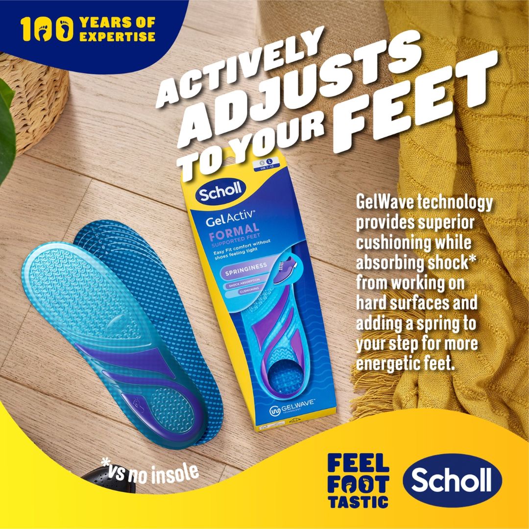 Scholl GelActiv Casual Comfy Feet Insoles Large (UK 7–12) informative graphic