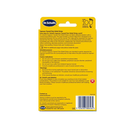 Dr. Scholl's Ingrown Toenail Pain Relief Strips 10 Pack (rear angle) on a white background