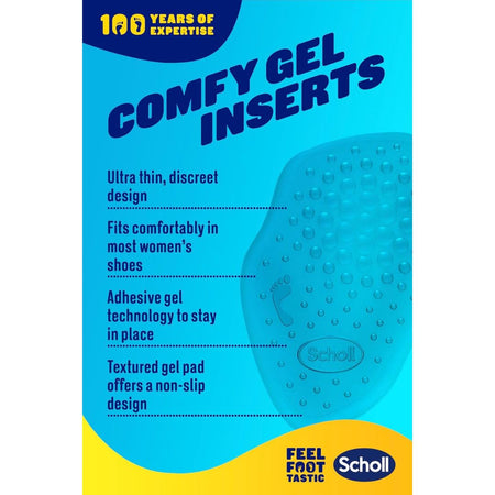 Scholl Party Feet Heel Shields 1 Pair informative graphic on a light blue background