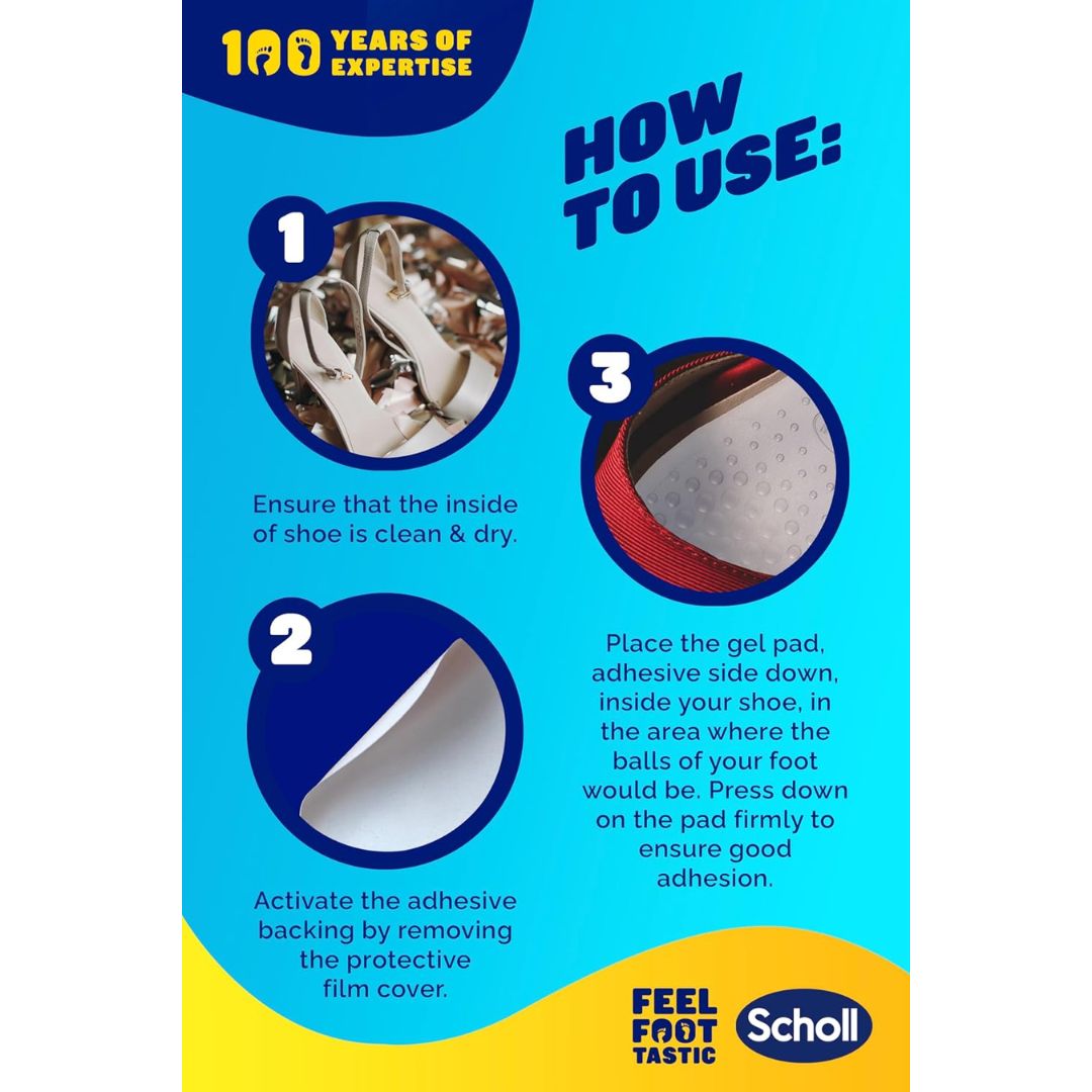 Scholl Party Feet Heel Shields 1 Pair 'HOW TO USE' graphic