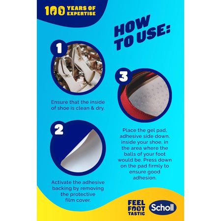 Scholl Party Feet Heel Shields 1 Pair 'HOW TO USE' graphic