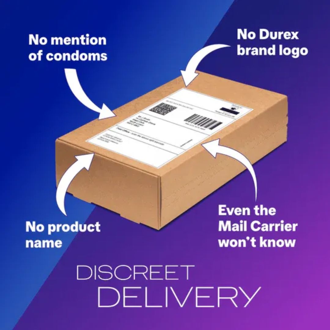 Durex 'DISCREET DELIVERY' purple graphic