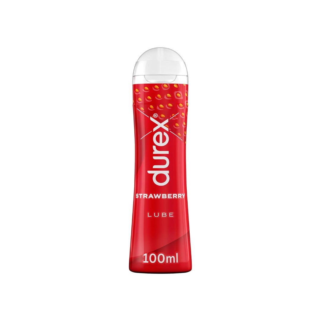 Durex Strawberry Water Based Lube container on a white background