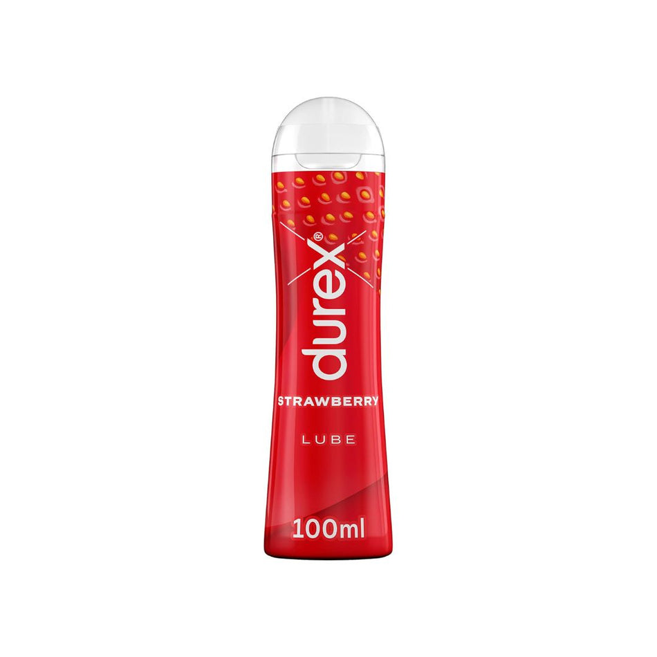 Durex Strawberry Water Based Lube container on a white background