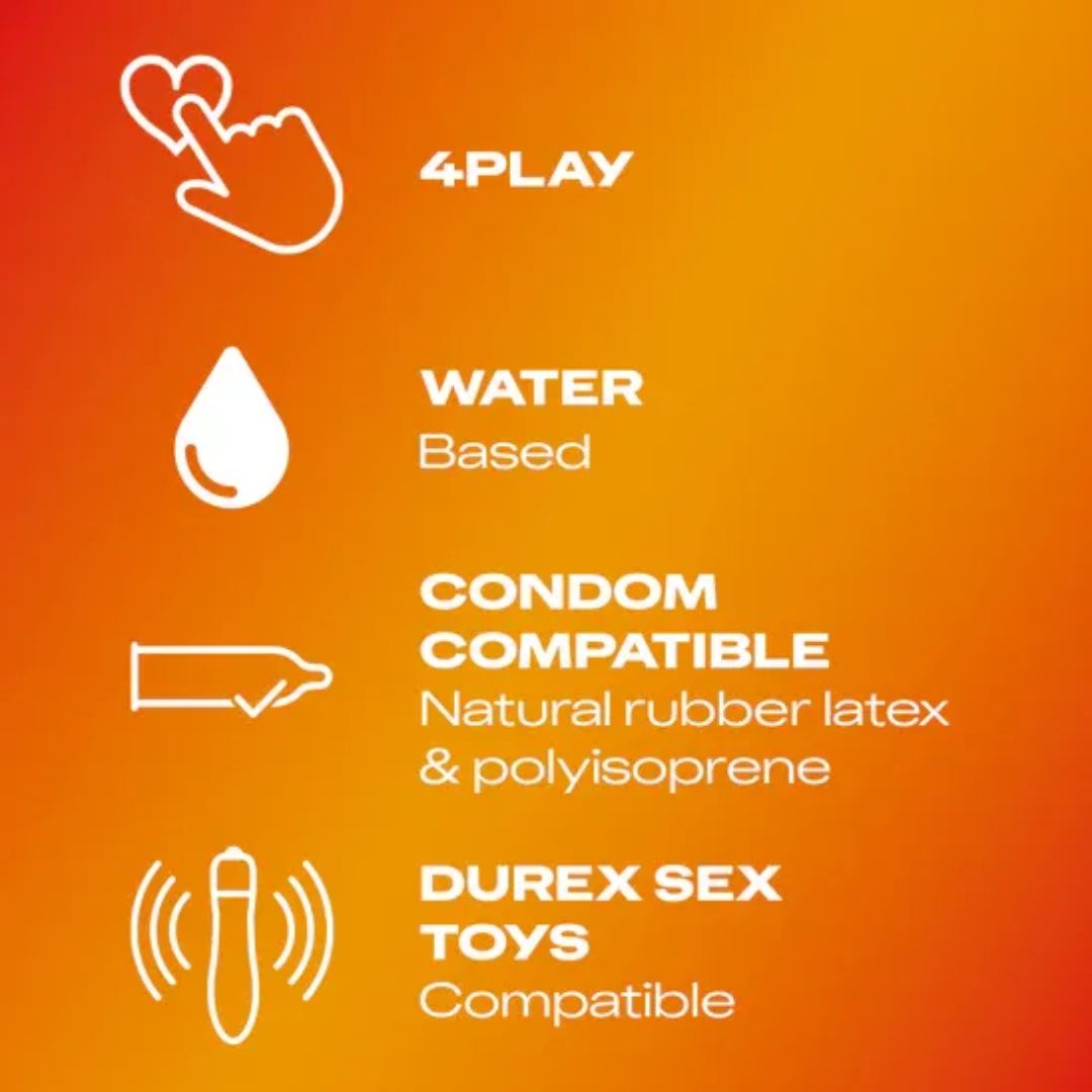 Durex Ylang Ylang Massage Lube product information on an orange background