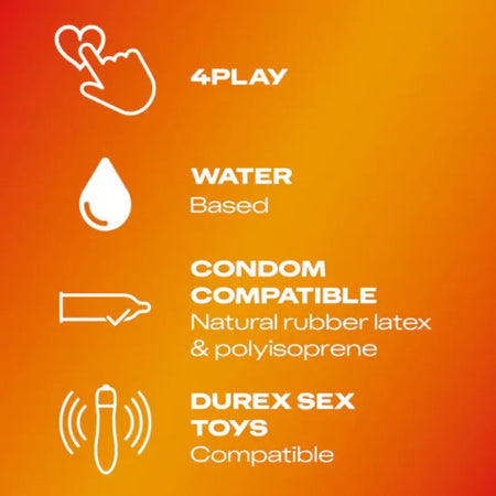 Durex Ylang Ylang Massage Lube product information on an orange background