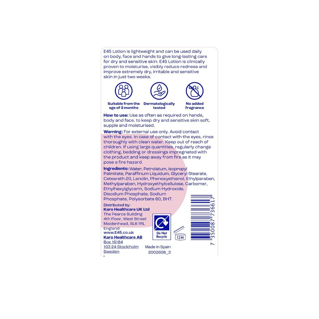 e45 back label on white background