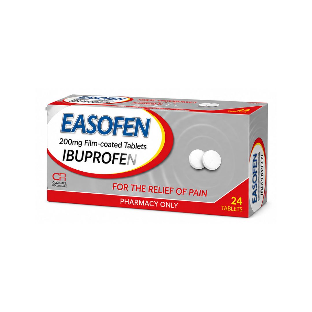 Easofen 200mg Film-Coated 24 Tablets packaging on a white background