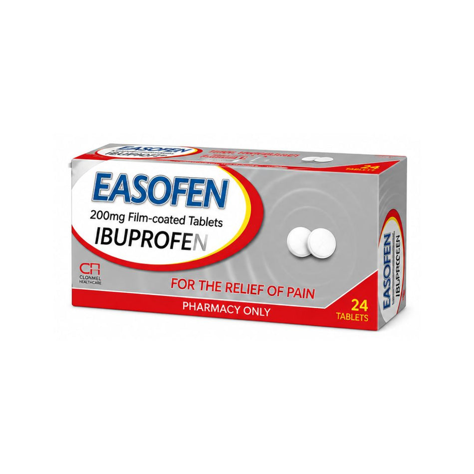 Easofen 200mg Film-Coated 24 Tablets packaging on a white background