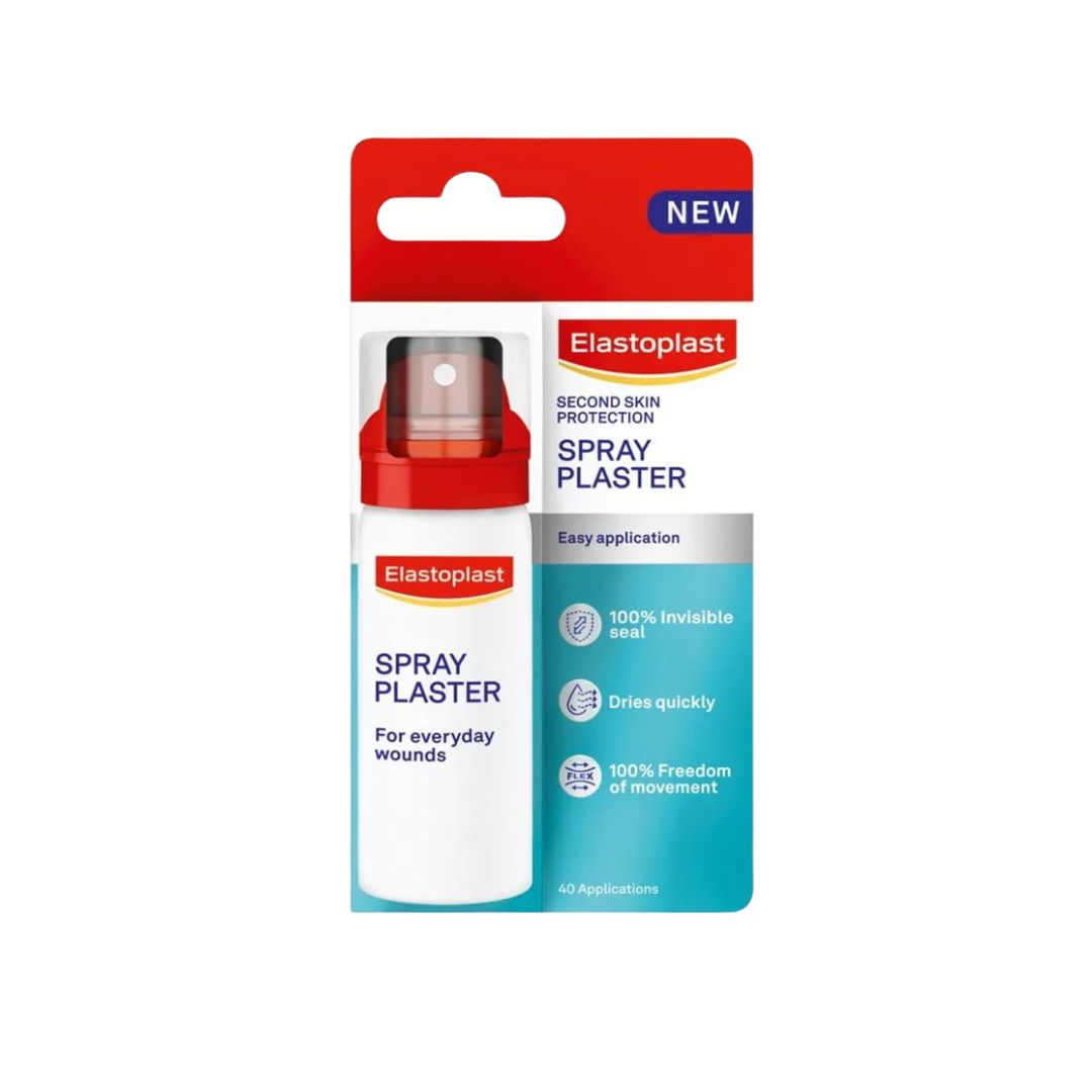 Elastoplast Spray Plaster packaging on a white background