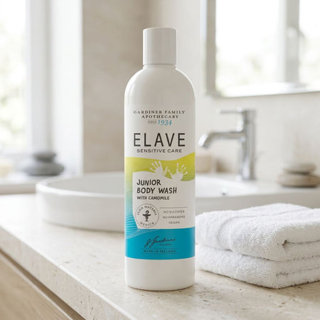 Elave Junior Body Wash 400ml on a bathroom background