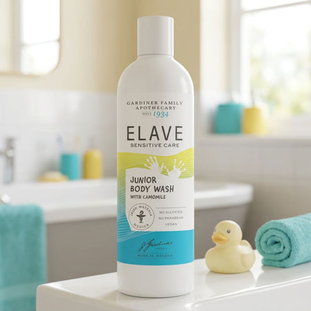 Elave Junior Body Wash 400ml on a bathroom background