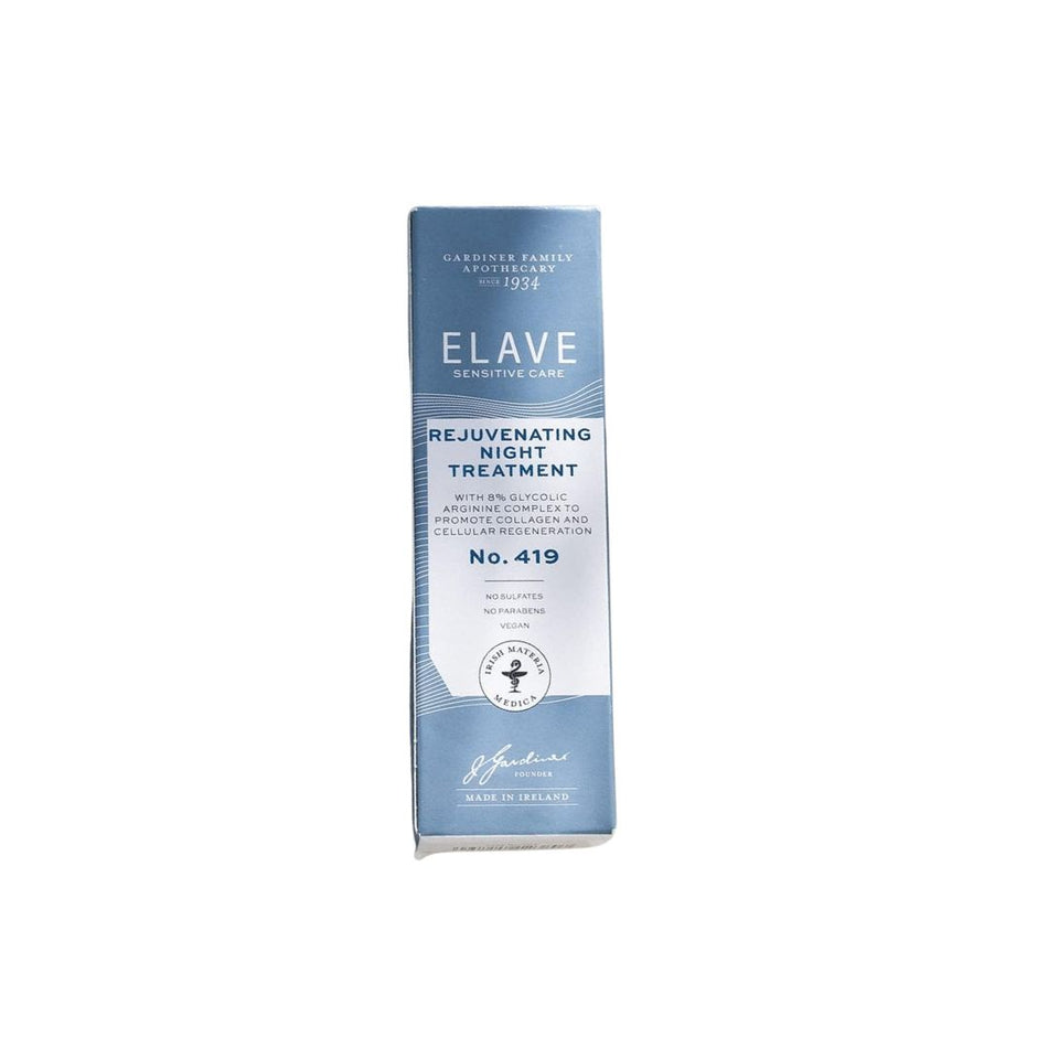A tall rectangular product box for ELAVE Sensitive Care Rejuvenating Night Treatment No. 419, shown upright on a plain white background.
