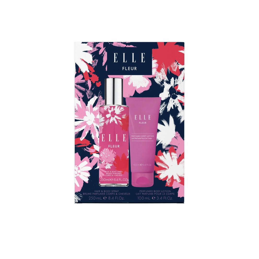 ELLE Fleur Body Spray & Lotion Gift Set on a white background