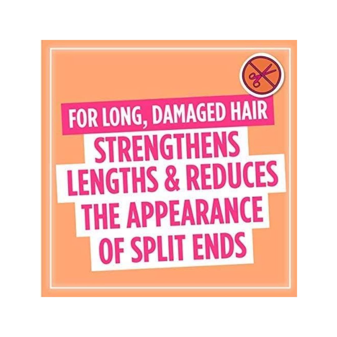 L'Oréal Paris Elvive Dream Lengths Restoring Shampoo graphic epicting product purpose on an orange background