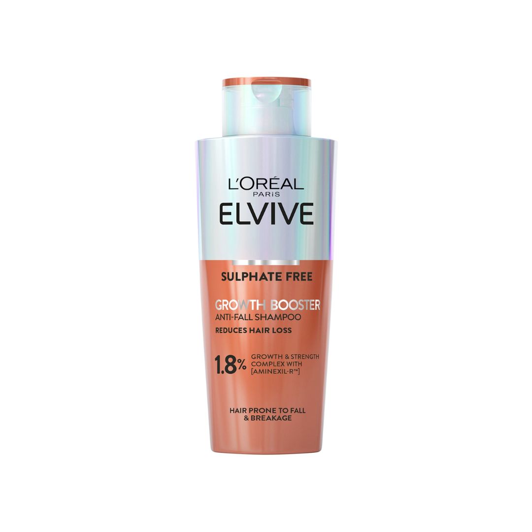 L’Oréal Paris Elvive Growth Booster shampoo on a white background