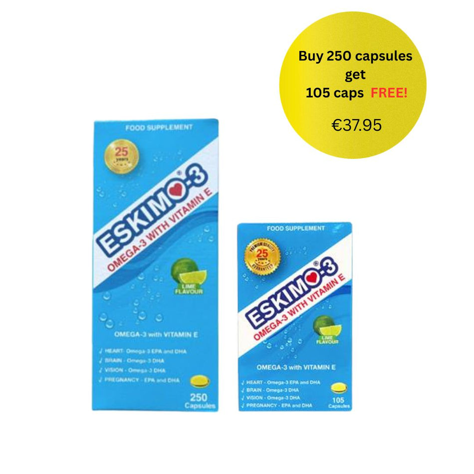 Eskimo Omega 3 with Vitamin E 205 capsules and get 105 capsules free!