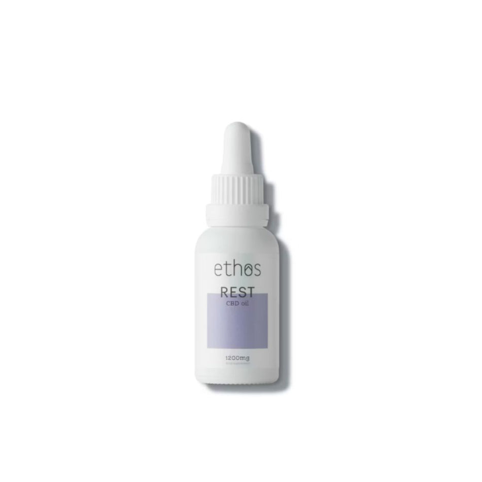 Ethos Rest CBD Oil 30ml bottle on a white background