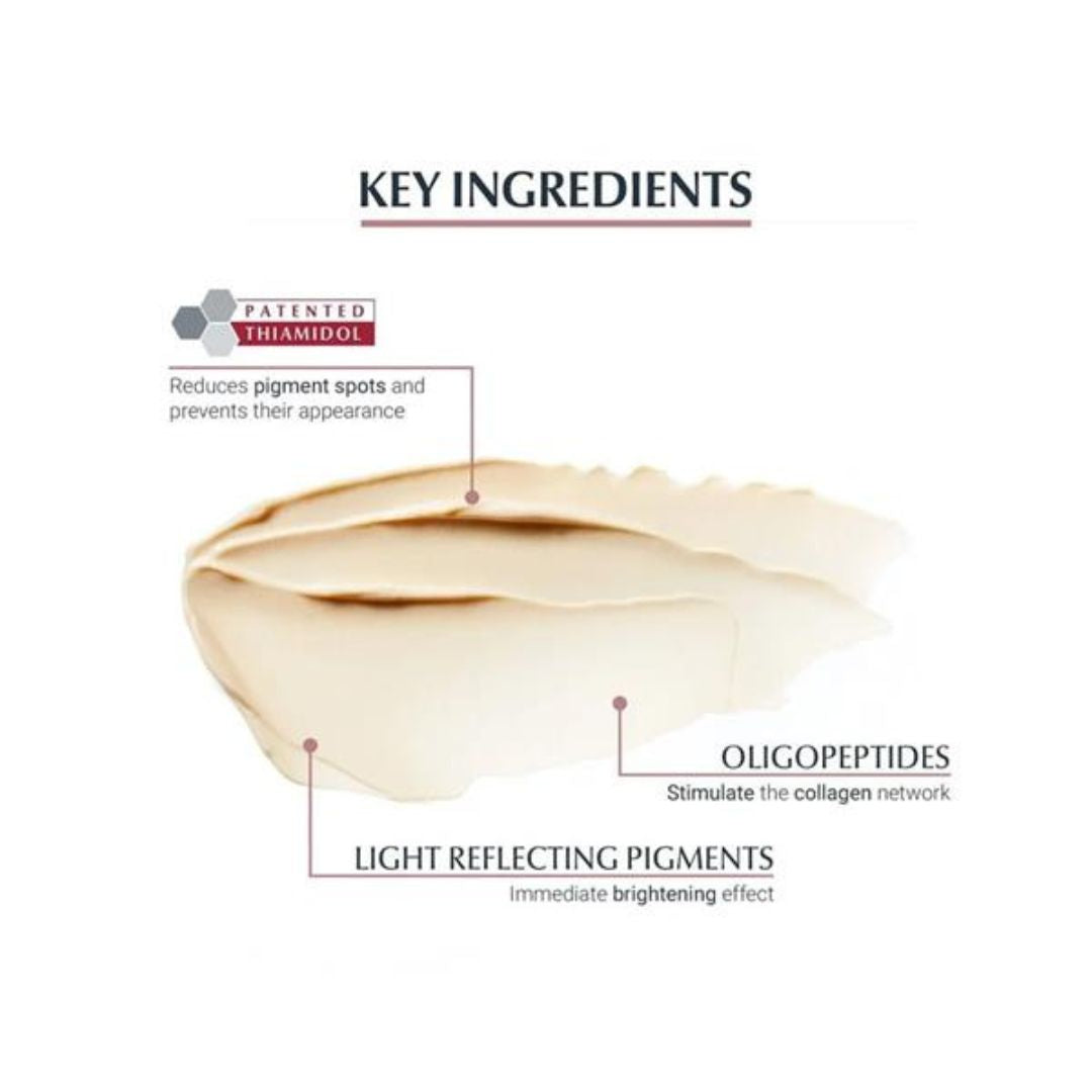 Product key ingredients with a light beige color swatch on a white background