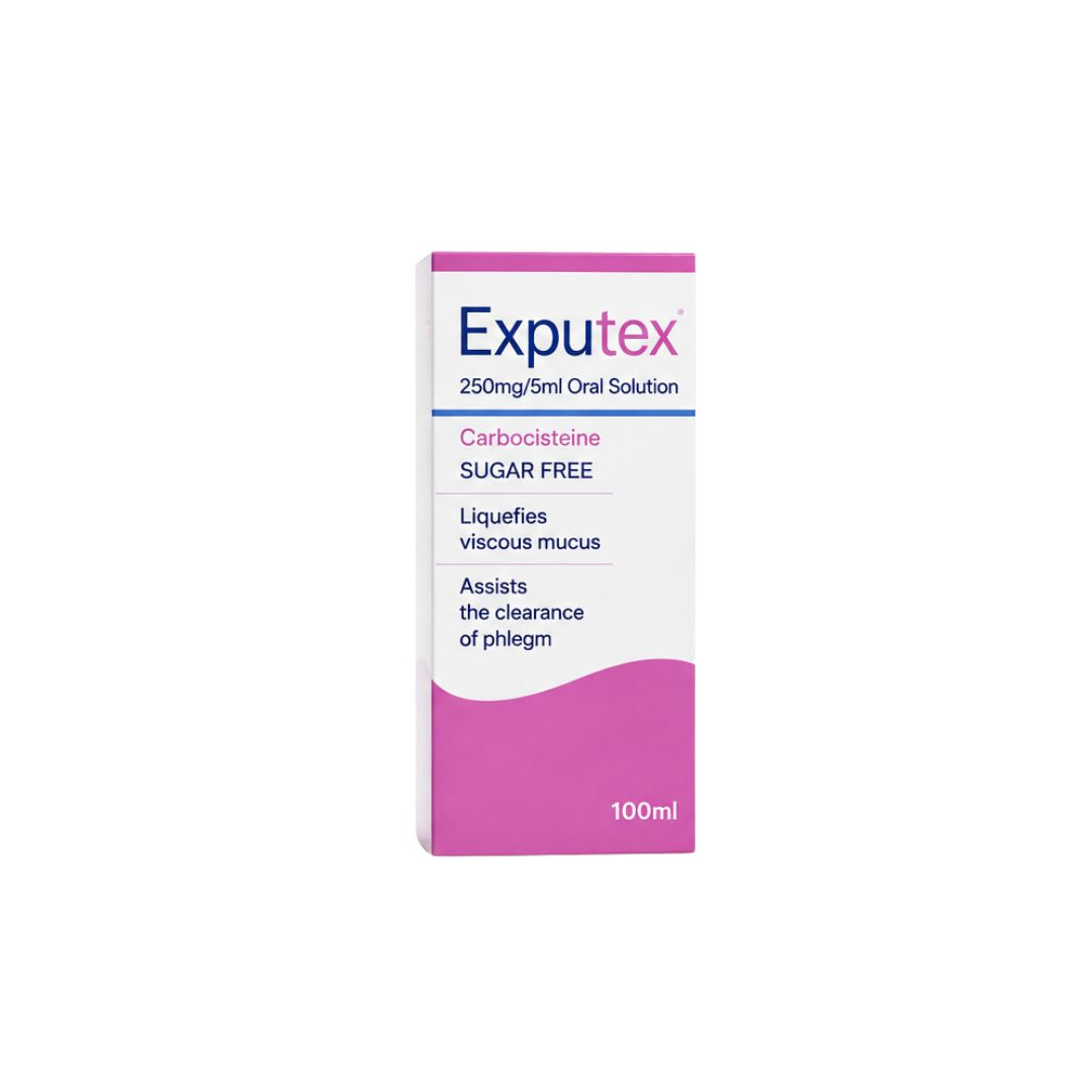 Exputex 250mg/5ml Oral Solution 100ml container on a white background